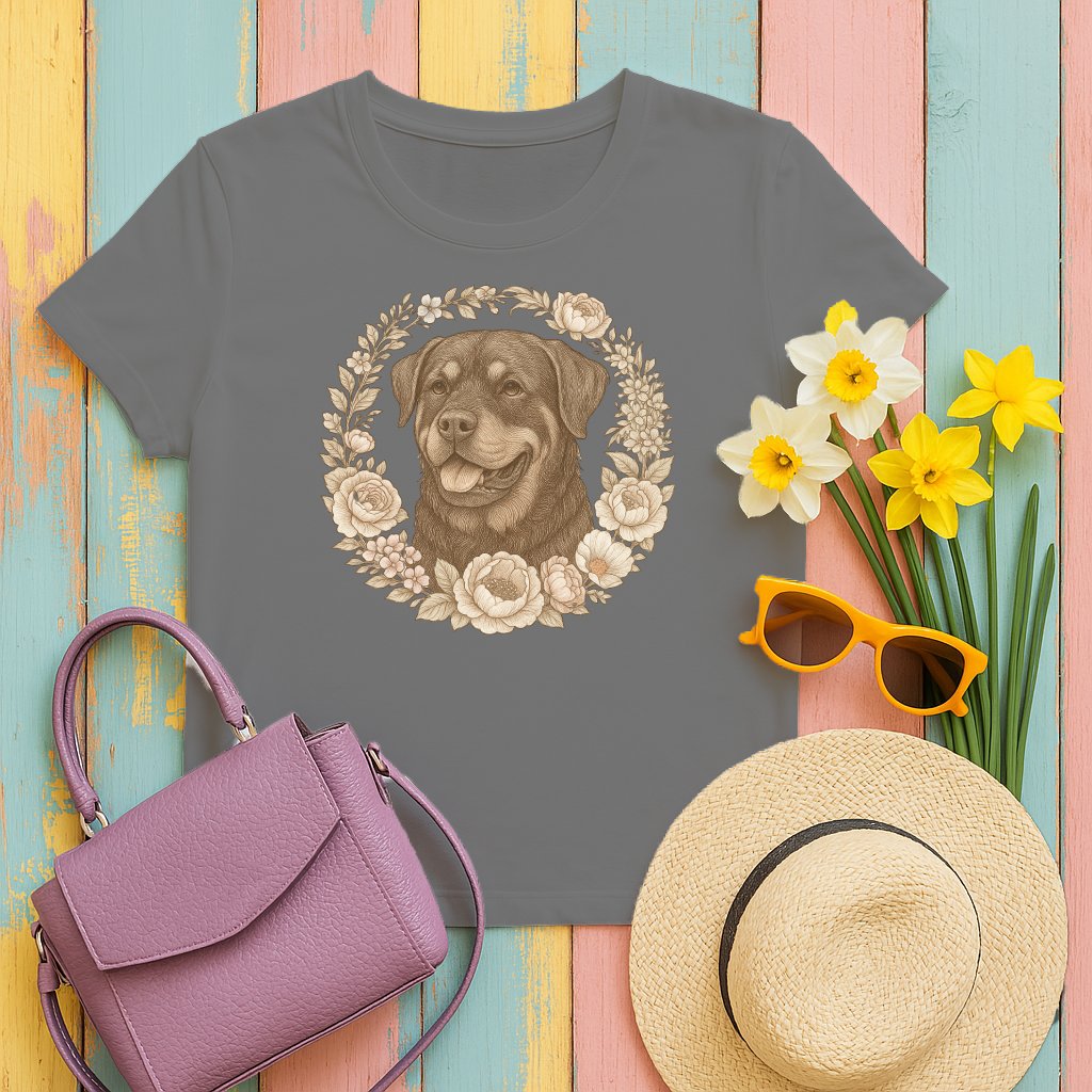 Cute Dog Surrounded By Flowers Design T-Shirt product
