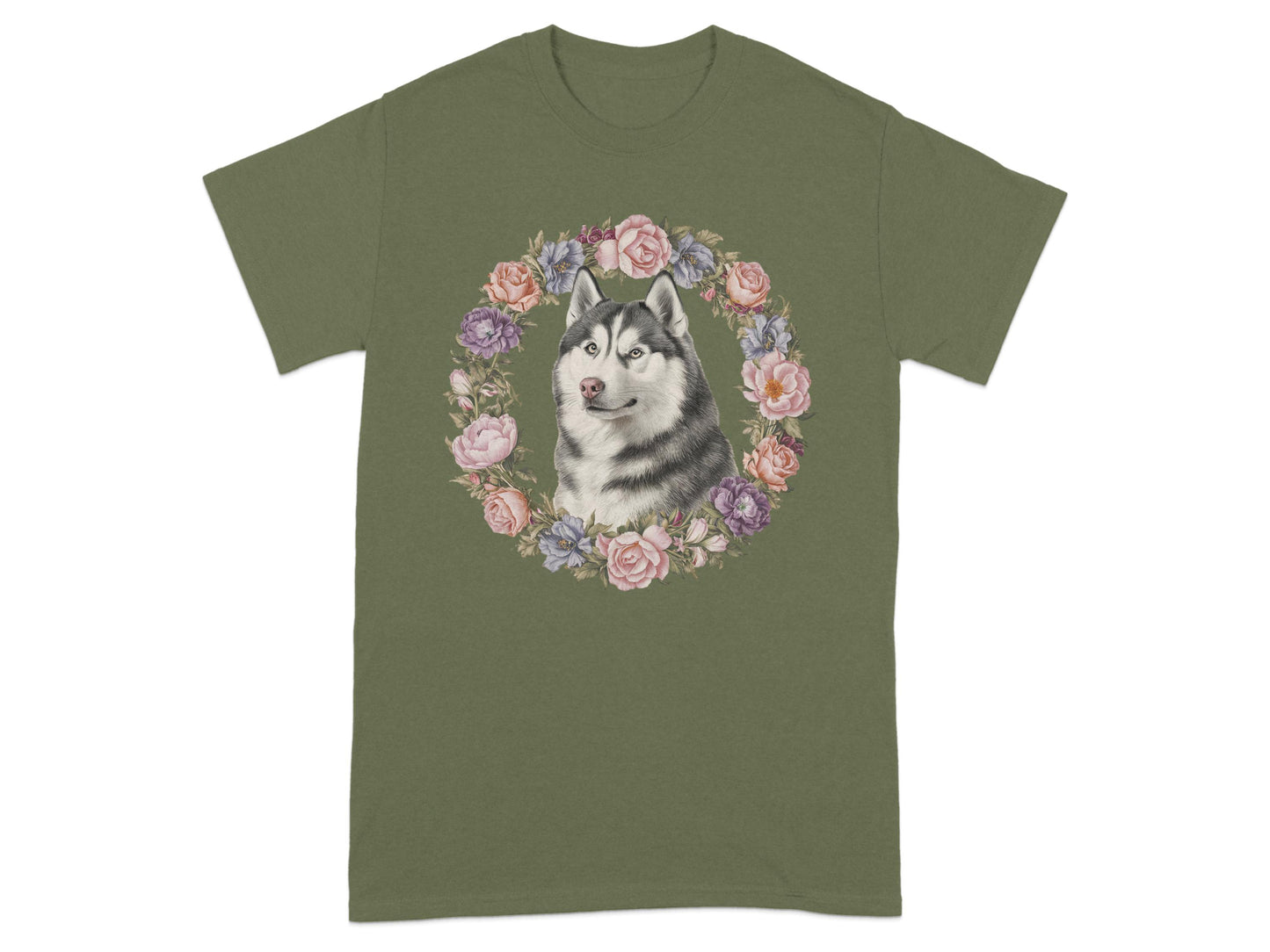 Husky and Floral Wreath Graphic Print T-Shirt product