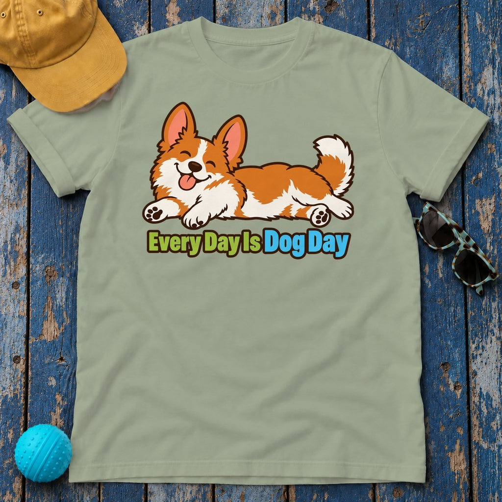 Every Day Is Dog Day Corgi T-Shirt — Sage