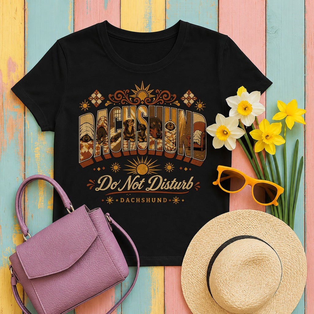 Cozy Dachshund  T-Shirt in Black