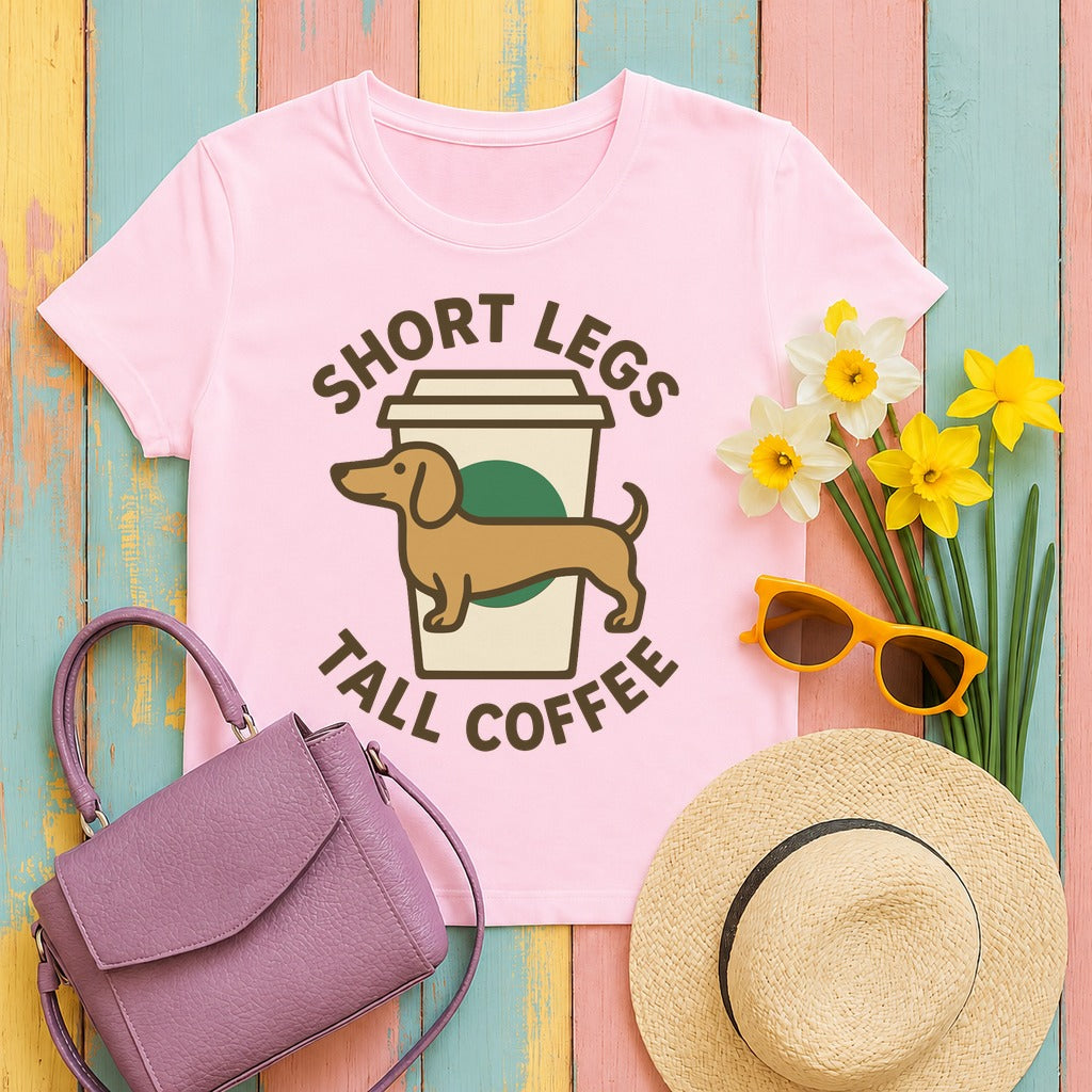 Short Legs Tall Coffee Dachshund T-Shirt in Light Pink
