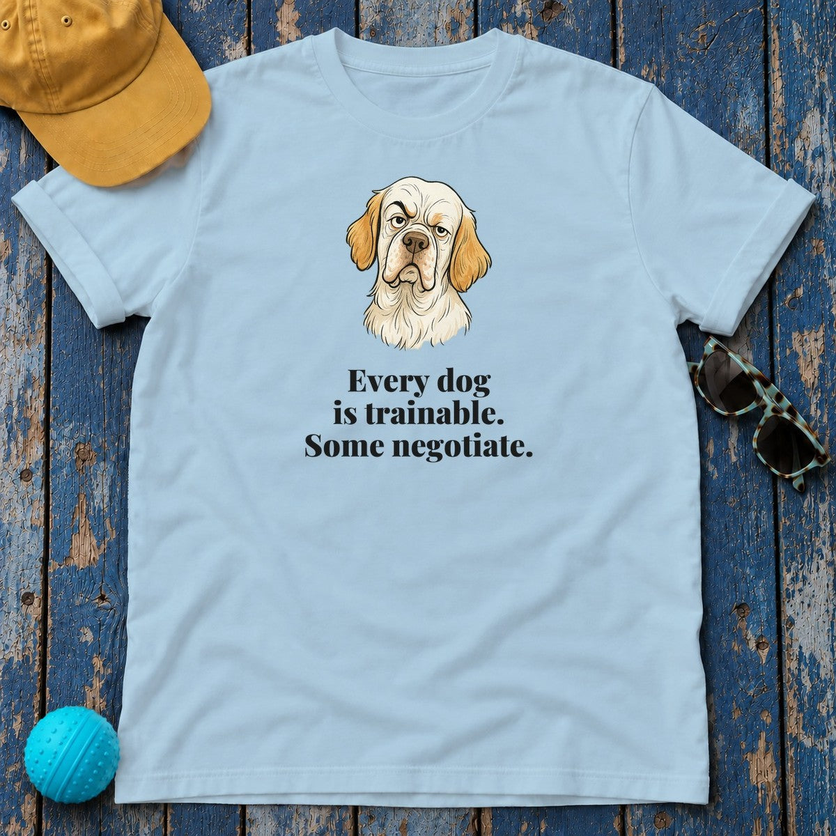 Clumber Spaniel Some Negotiate Tee in Light Blue