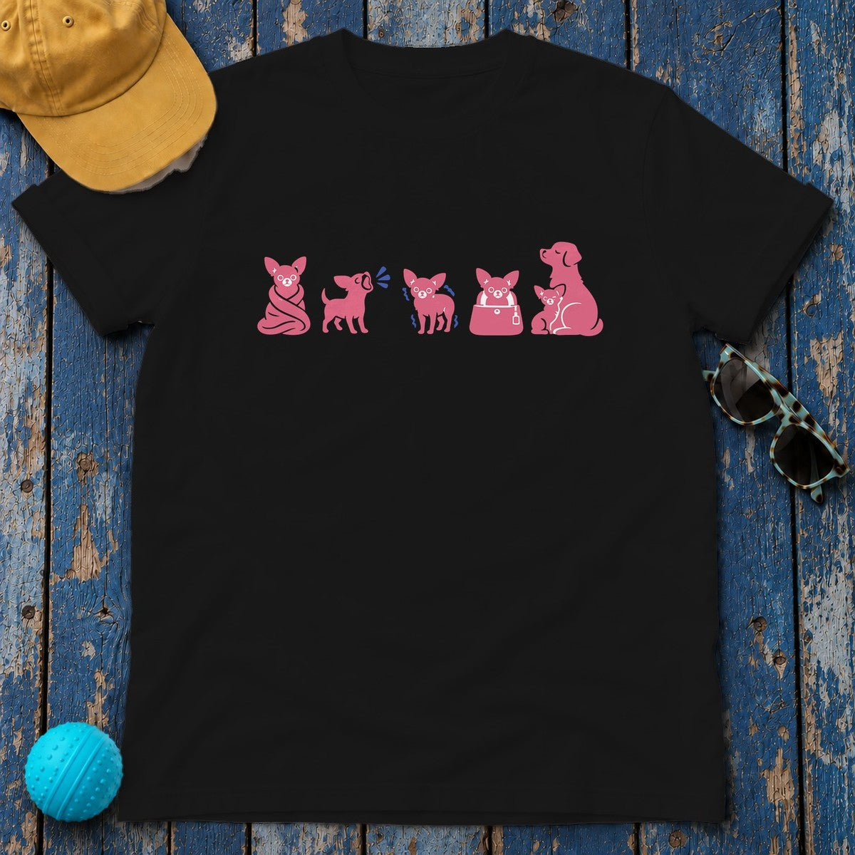 Chihuahua Moods Illustrated T-Shirt in Black