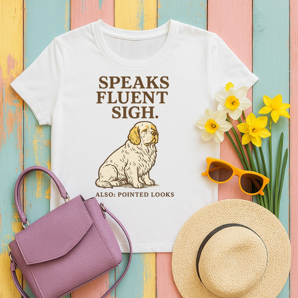 Clumber Speaks Fluent Sigh Tee in White