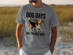 Grey t-shirt with "DOG DAYS ARE THE BEST DAYS" text and a beagle dog illustration.