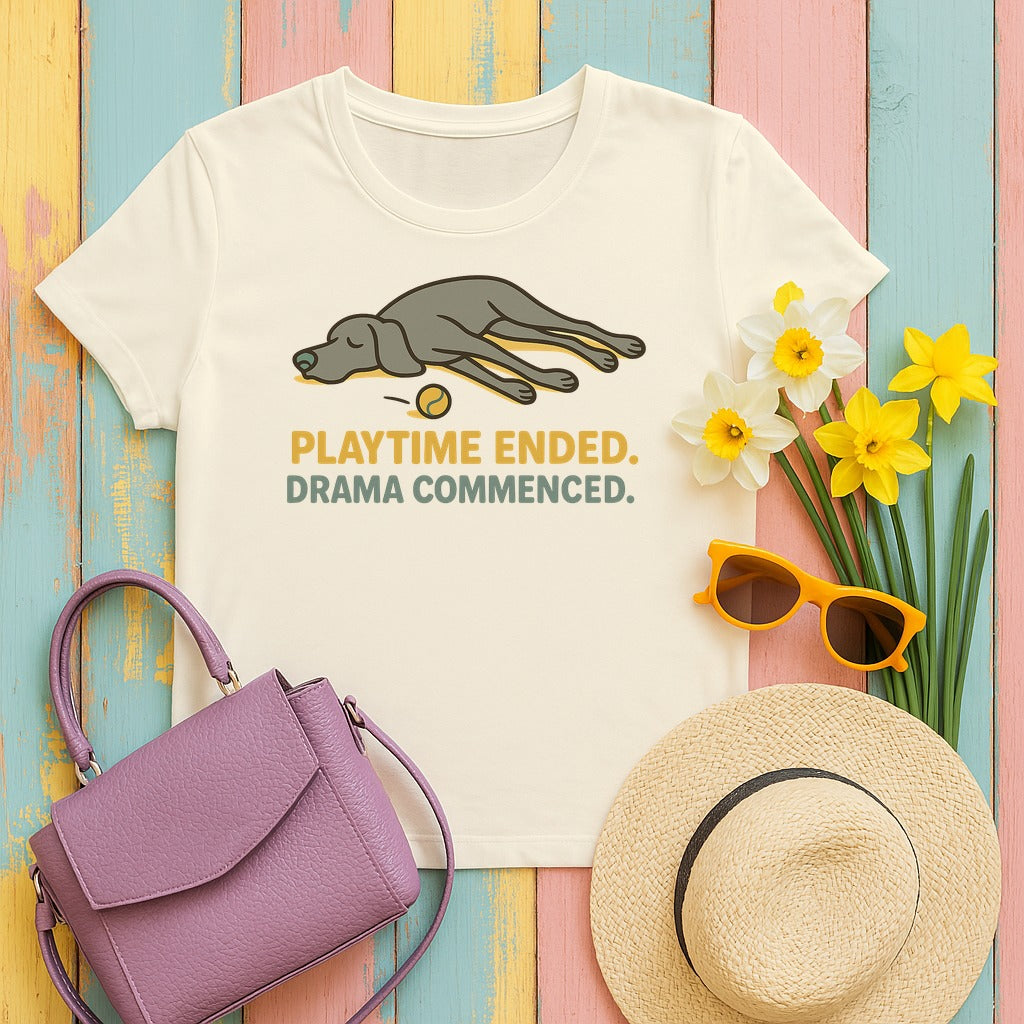 Weimaraner Playtime Ended Drama Commenced Tee in Natural