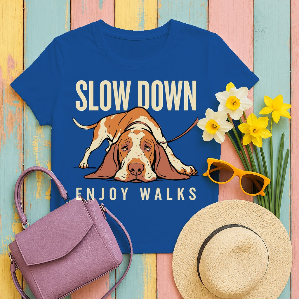 Slow Down, Enjoy Walks Bracco Italiano T-Shirt in Royal