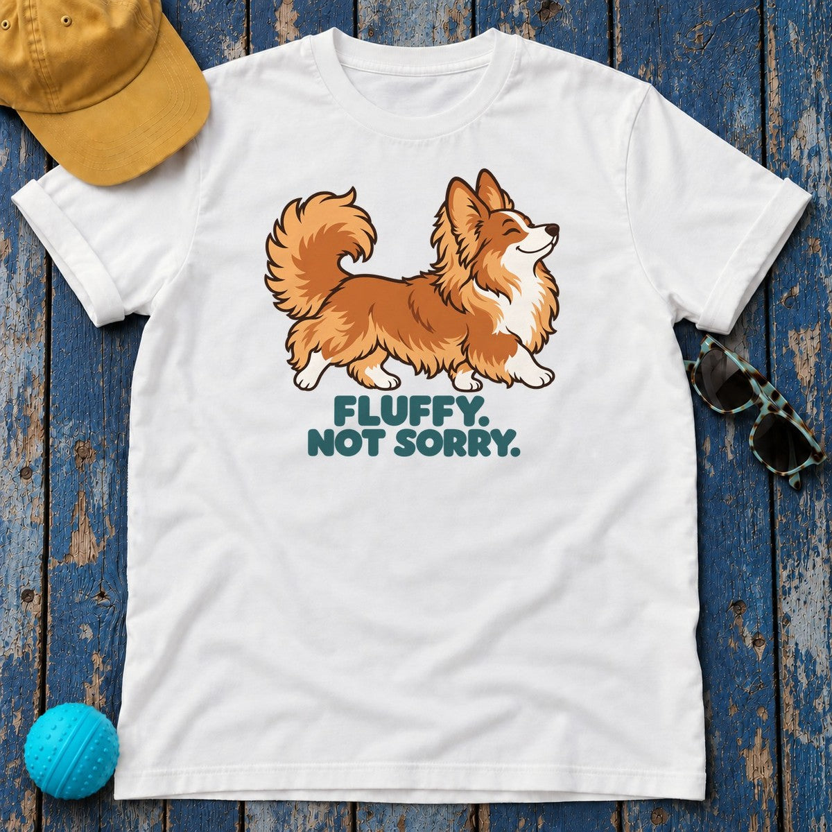 Fluffy Not Sorry Corgi T-Shirt in White
