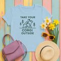 Take Your Corgi Outside Hiking Adventure Dog T-Shirt in Light Blue