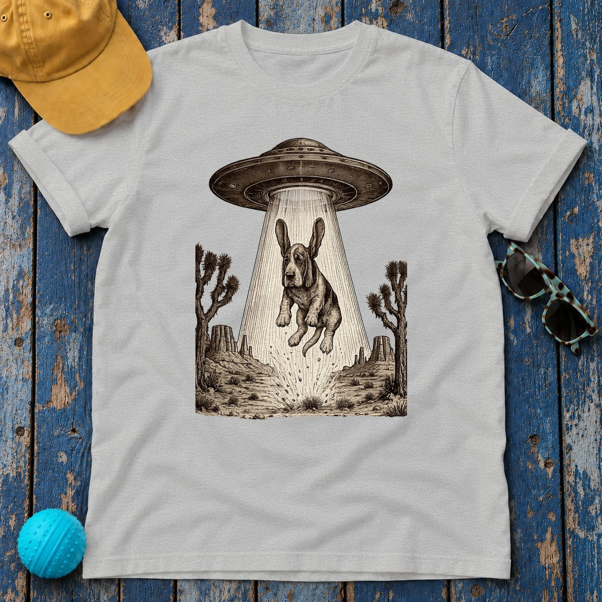 Abducted Basset Hound Odyssey T-Shirt in Sport Grey