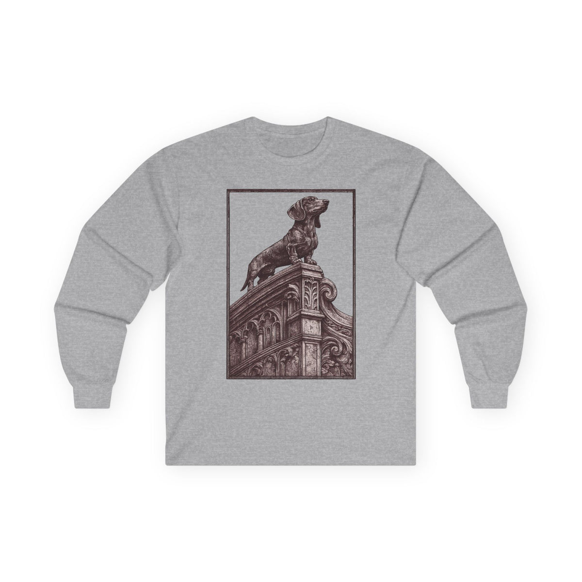 Regal Dachshund Crest Long Sleeve Tee in Sport Grey