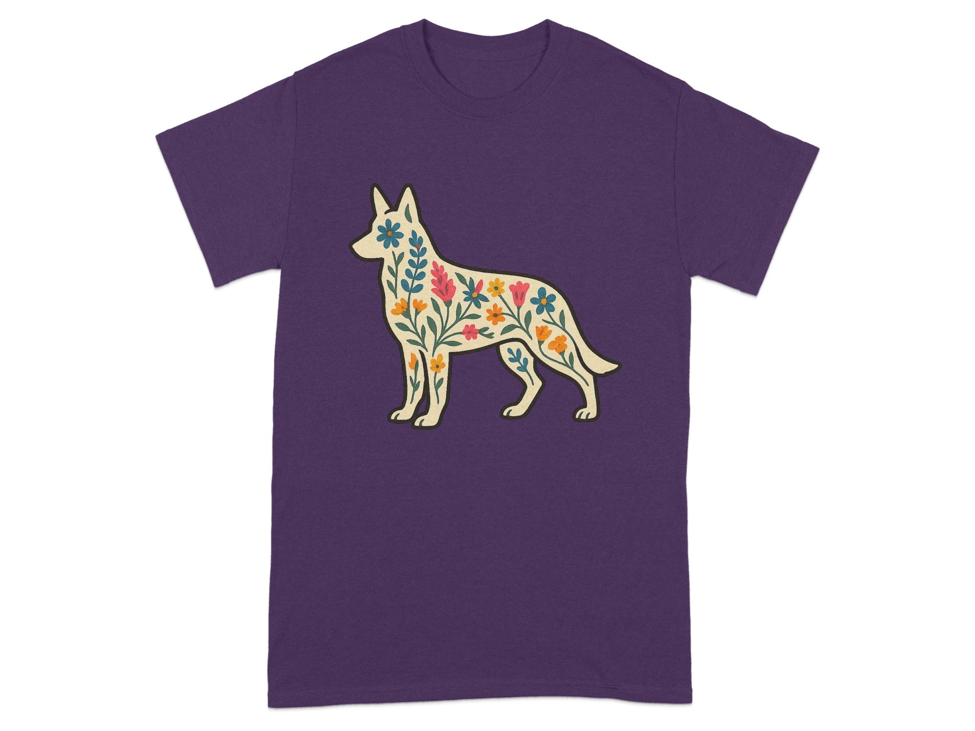 Purple T-Shirt with Dog and Floral Pattern Product
