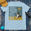 Whimsical Boston Terrier Days T-Shirt in Light Blue