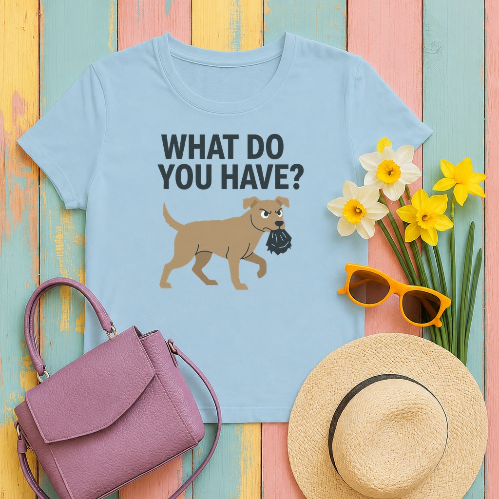 Funny Dog What Do You Have Question Mark T-Shirt in Light Blue