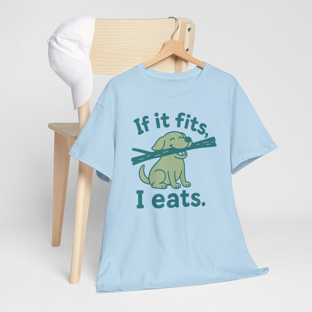 Golden Retriever with 'if it fits, I eats' Dog T-shirt