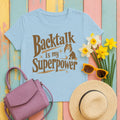 The Backtalk Sheltie Superpower Sheltie T-Shirt in Light Blue