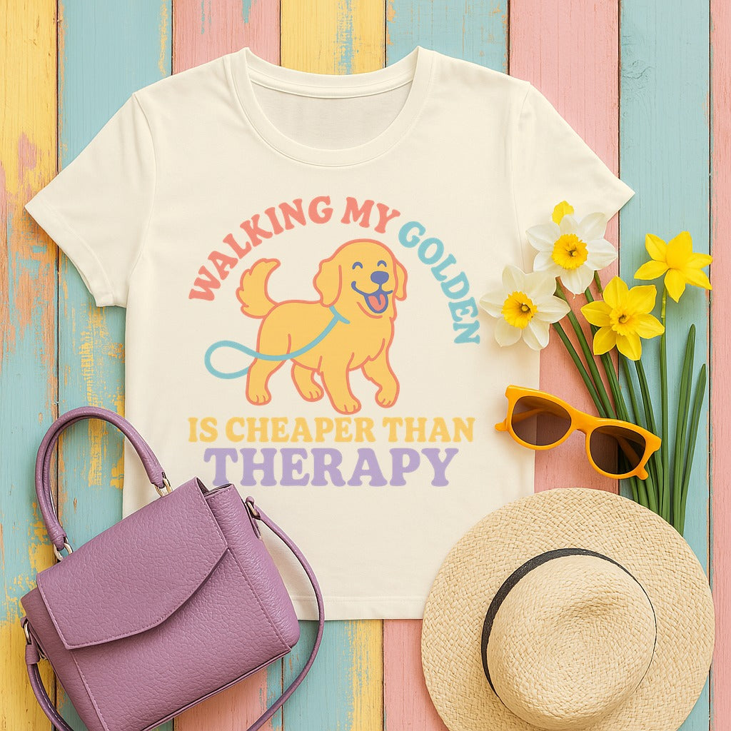 Cheaper Than Therapy Golden Retriever T-Shirt in Natural
