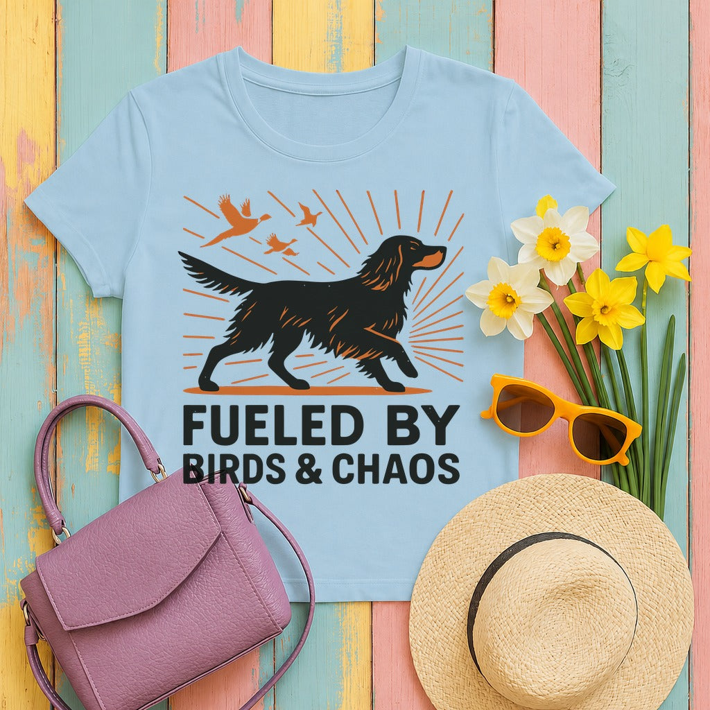 Fueled By Birds And Chaos Gordon Setter T-Shirt in Light Blue