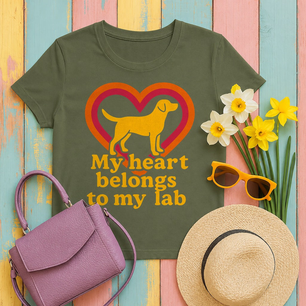 My Heart Belongs To My Lab T-Shirt in Military Green