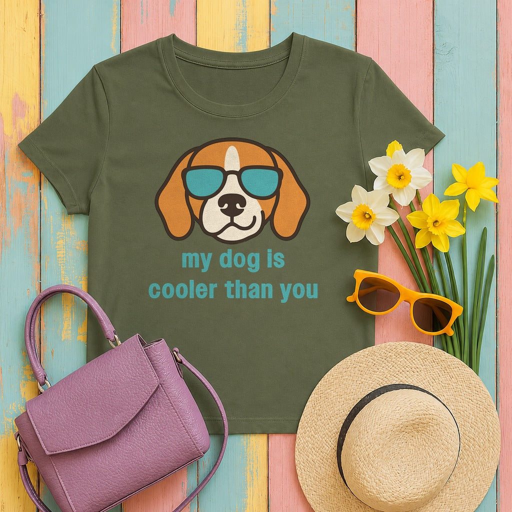 My Dog Is Cooler Than You Beagle T-Shirt in Military Green