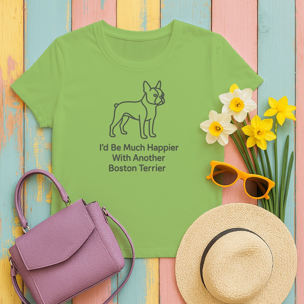 Happier Boston Terrier Enthusiast T-Shirt in Lime