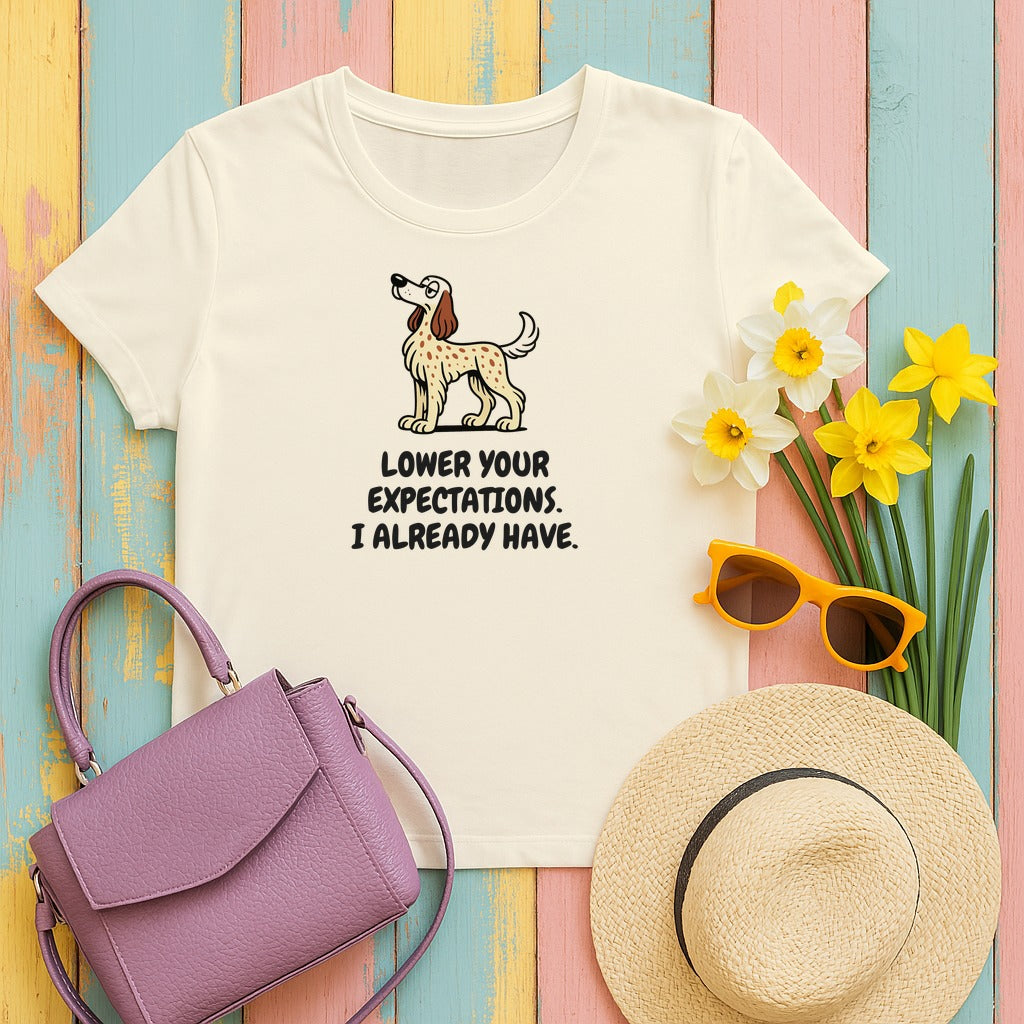 English Setter Lower Your Expectations Tee in Natural