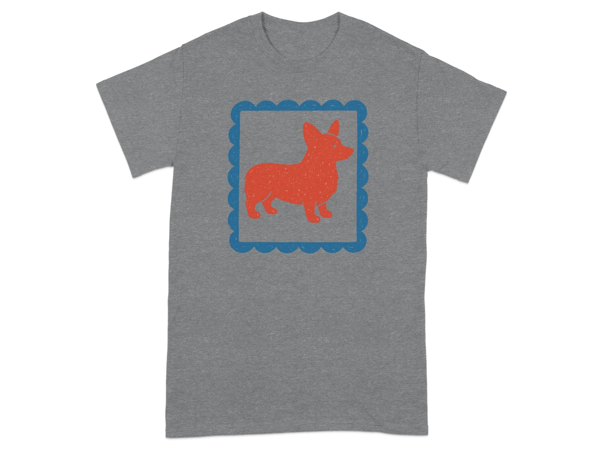 Cute Corgi Graphic Design on Grey T-shirt