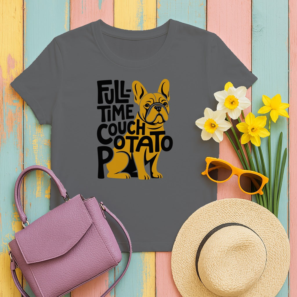 Frenchie Couch Potato Graphic T-shirt in Graphite Heather
