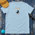 Why Curious Dog Silhouette Playful Question Design T-Shirt in Light Blue