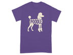 Purple t-shirt with a cream-colored silhouette and the word POODLE.