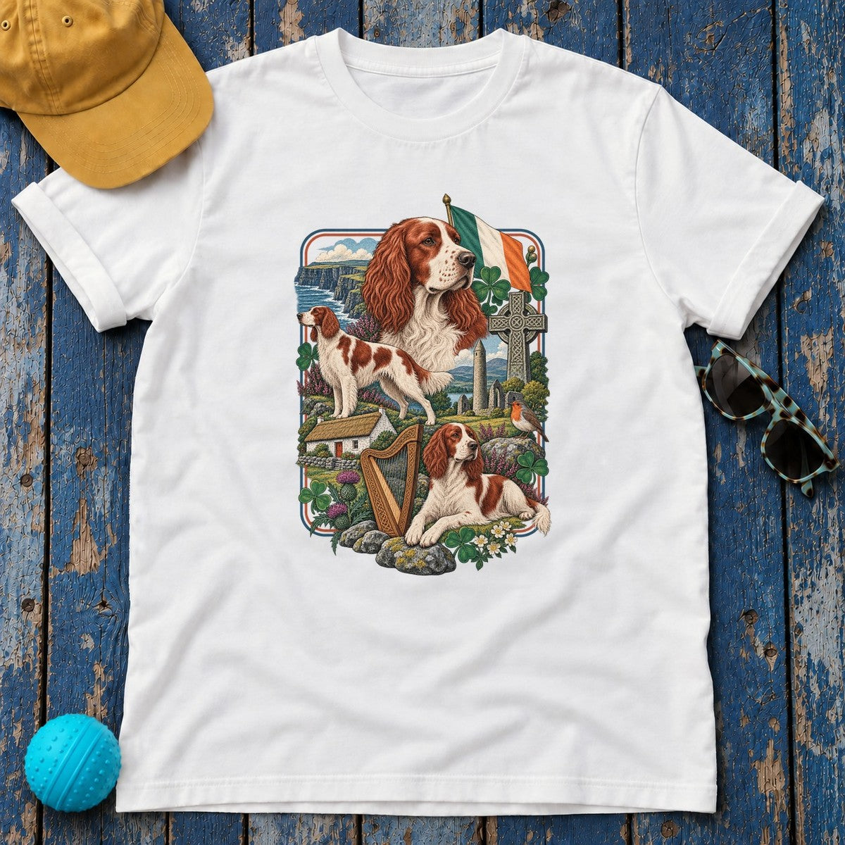 Irish Red and White Setter Ireland Heritage T-Shirt in White