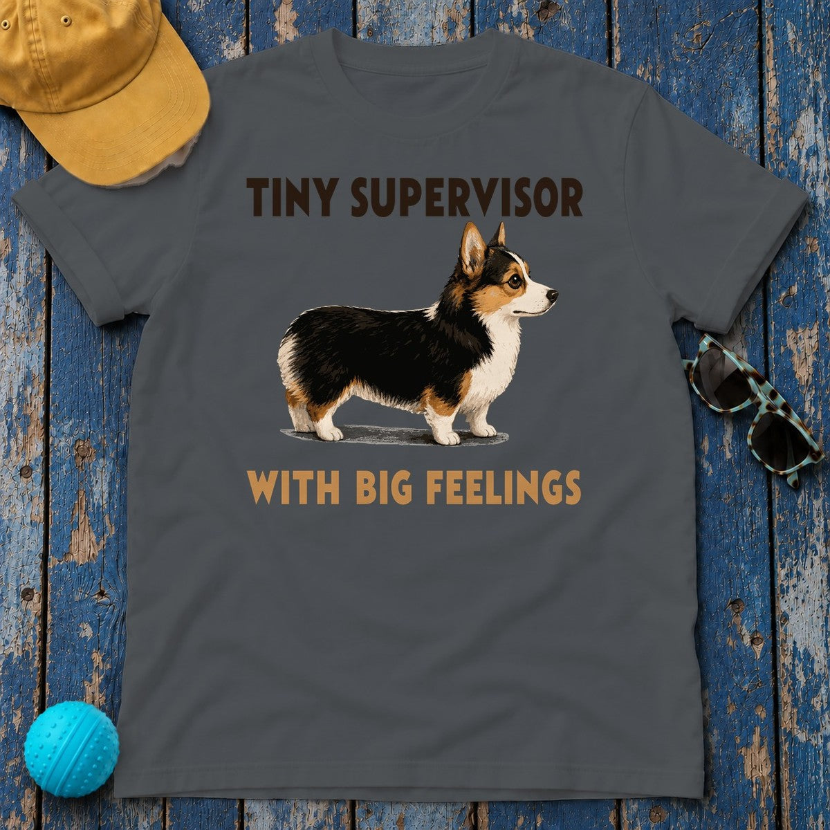 Tiny Supervisor Corgi T-Shirt in Charcoal