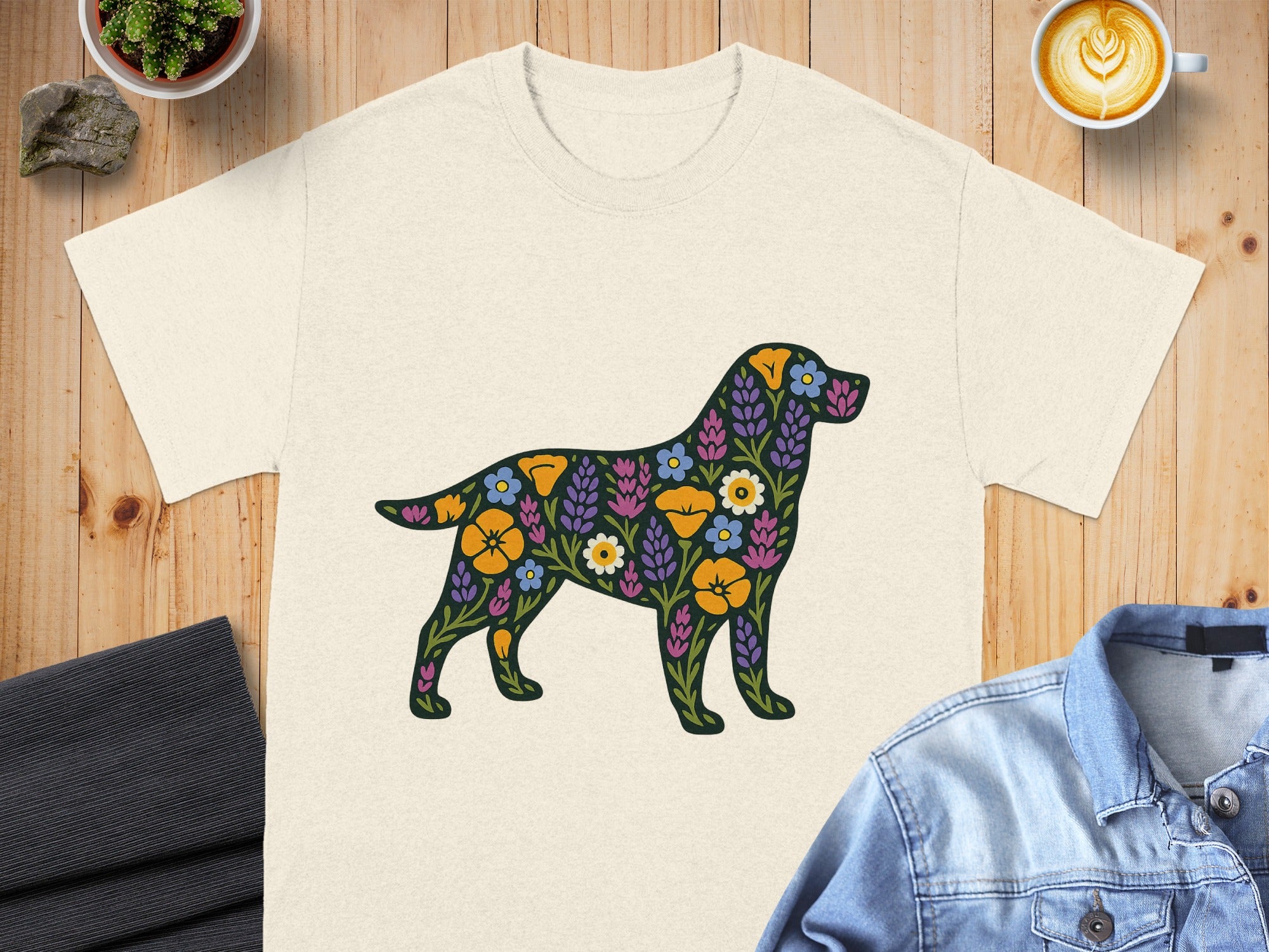 Colorful Floral Pattern Dog Art T-Shirt product