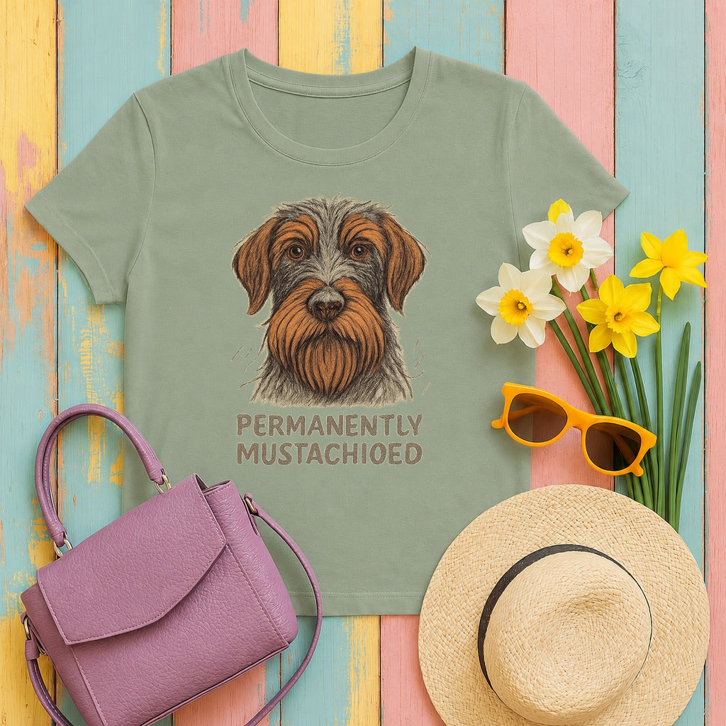Wirehaired Pointing Griffon Permanently Mustachioed T-shirt in Sage