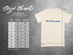 Gildan 5000 Heavy Cotton T-Shirt size chart with measurements in inches.
