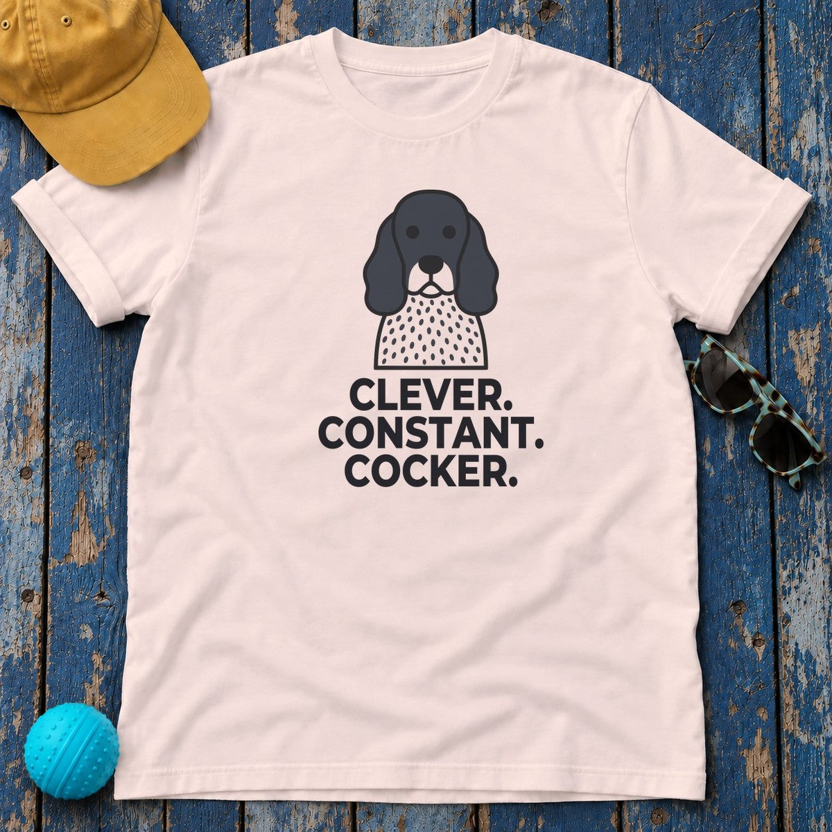 Clever. Constant. Cocker. English Cocker Spaniel T-Shirt in Soft Pink