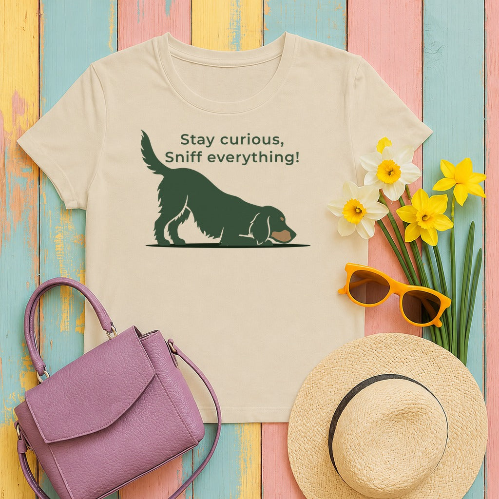 Stay Curious Sniff Everything Gordon Setter T-Shirts in Sand