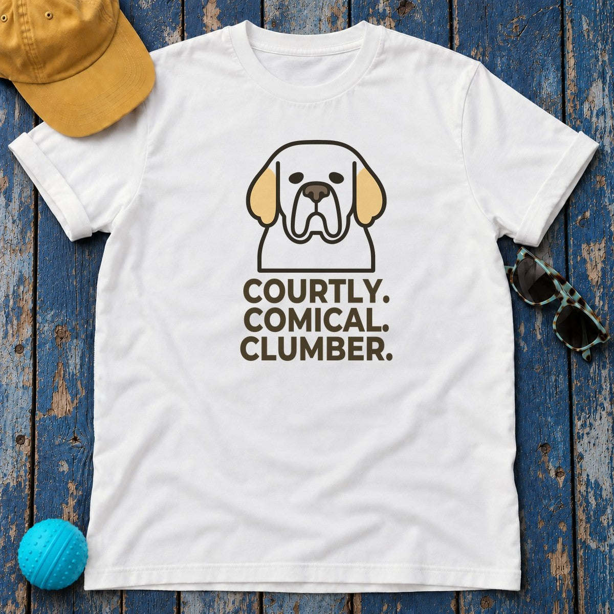 Courtly. Comical. Clumber. Clumber Spaniel T-Shirt in White