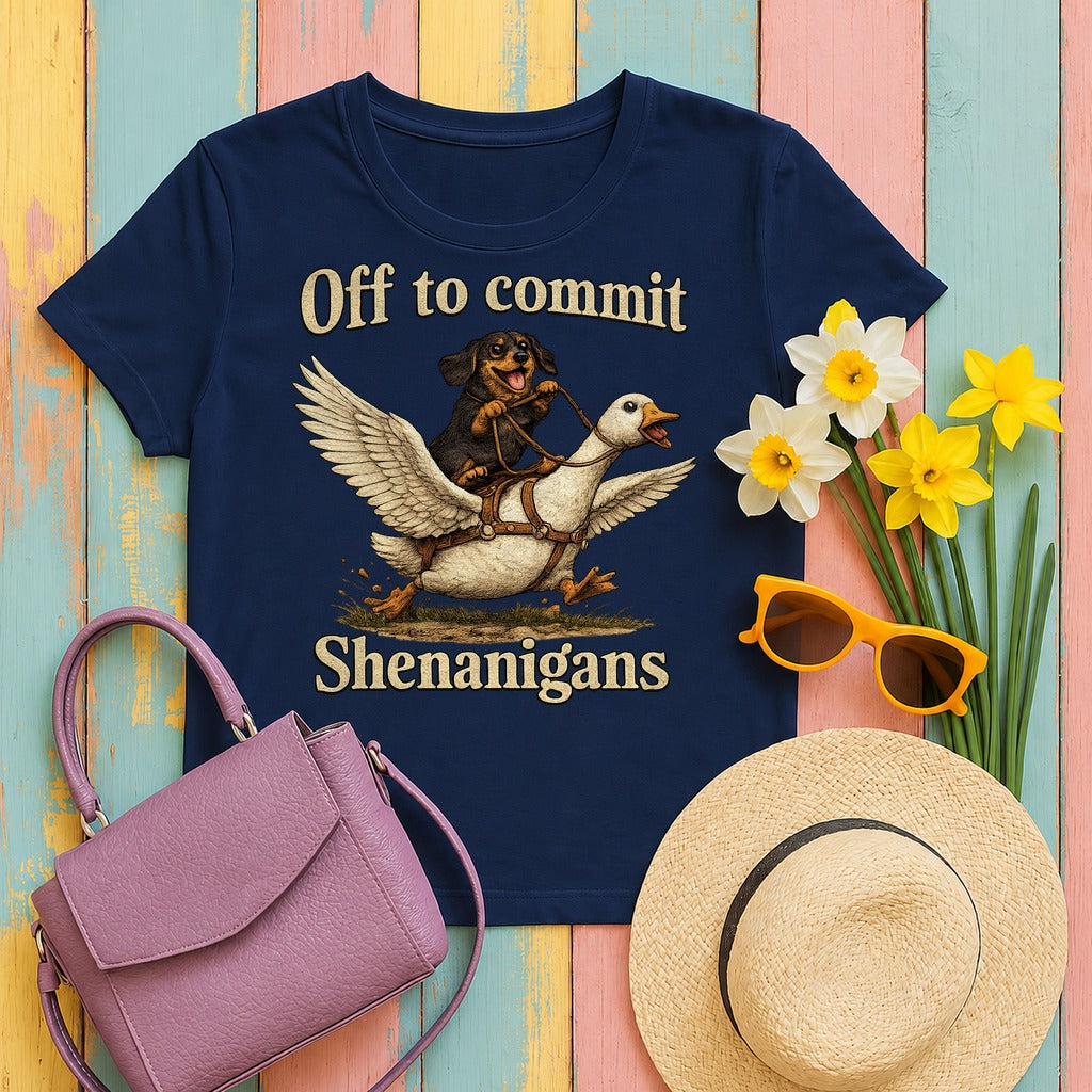 Shenanigans Unleashed Dachshund T-Shirt in Navy