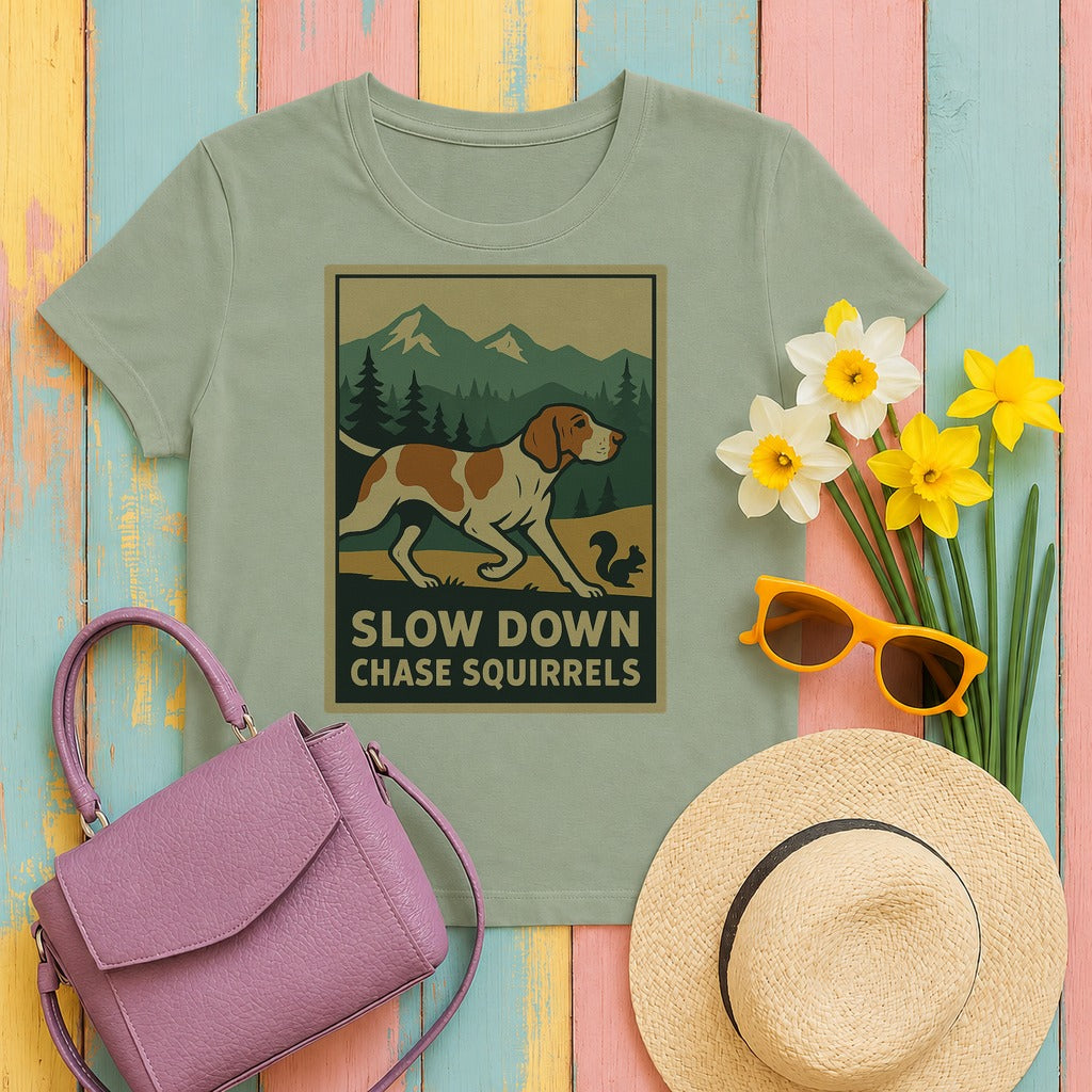 bracco slow-down-chase-squirrels tee flat lay hero