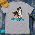 You Stood Up Where Are We Going Australian Shepherd T-Shirt in Athletic Heather