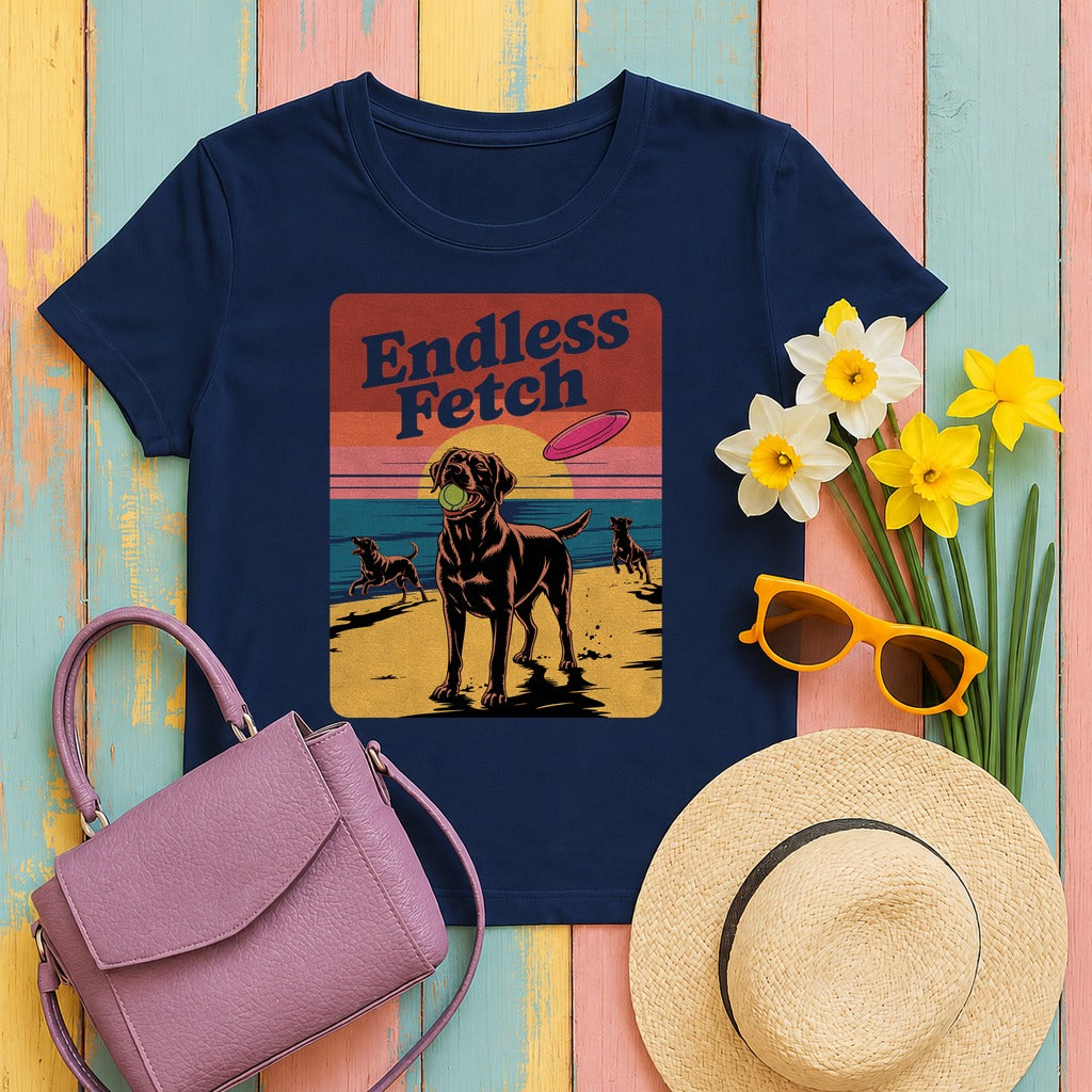 Endless Fetch Graphic with Labrador Beach T-Shirt in Navy