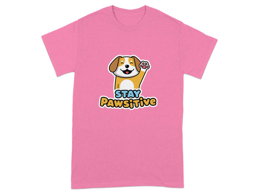 Stay Pawsitive Dog Graphic Happy Pink T-shirt product type