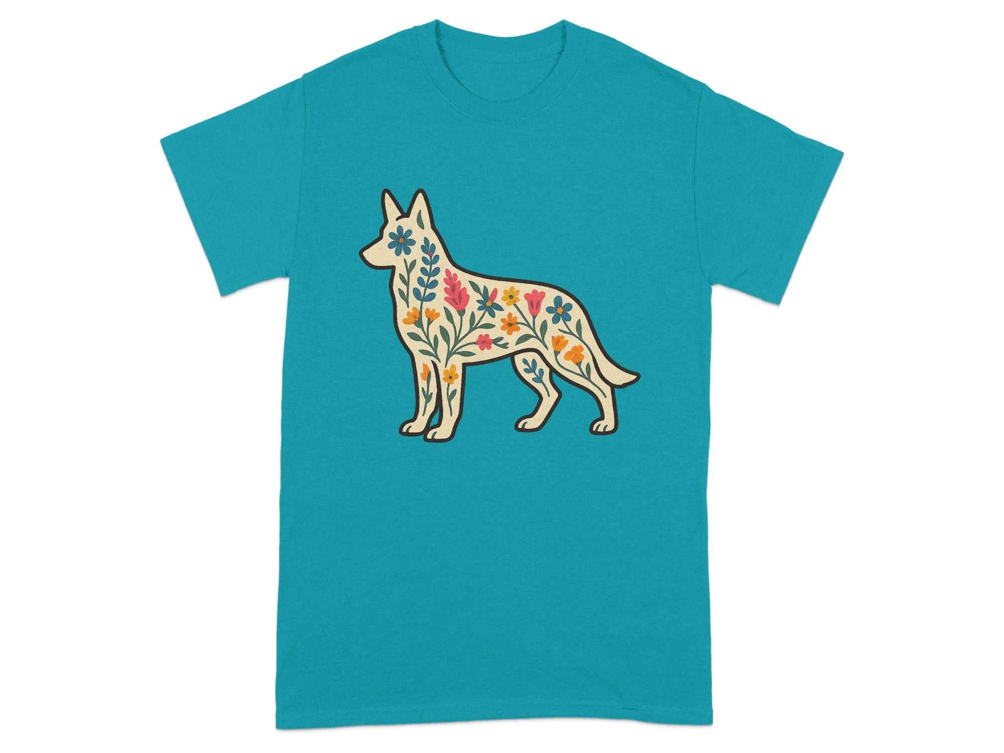 Colorful Floral Dog Graphic Design T-shirt Product
