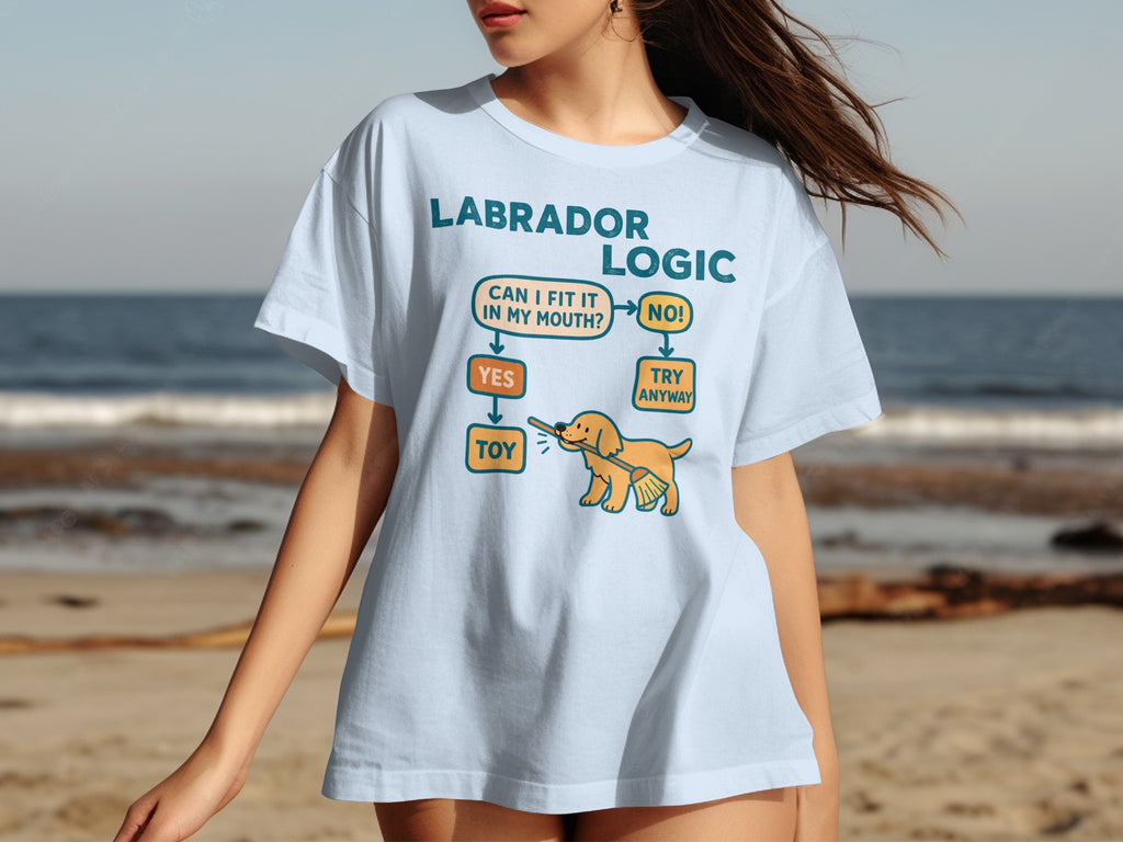Labrador logic flowchart with text about fitting toys in mouth.