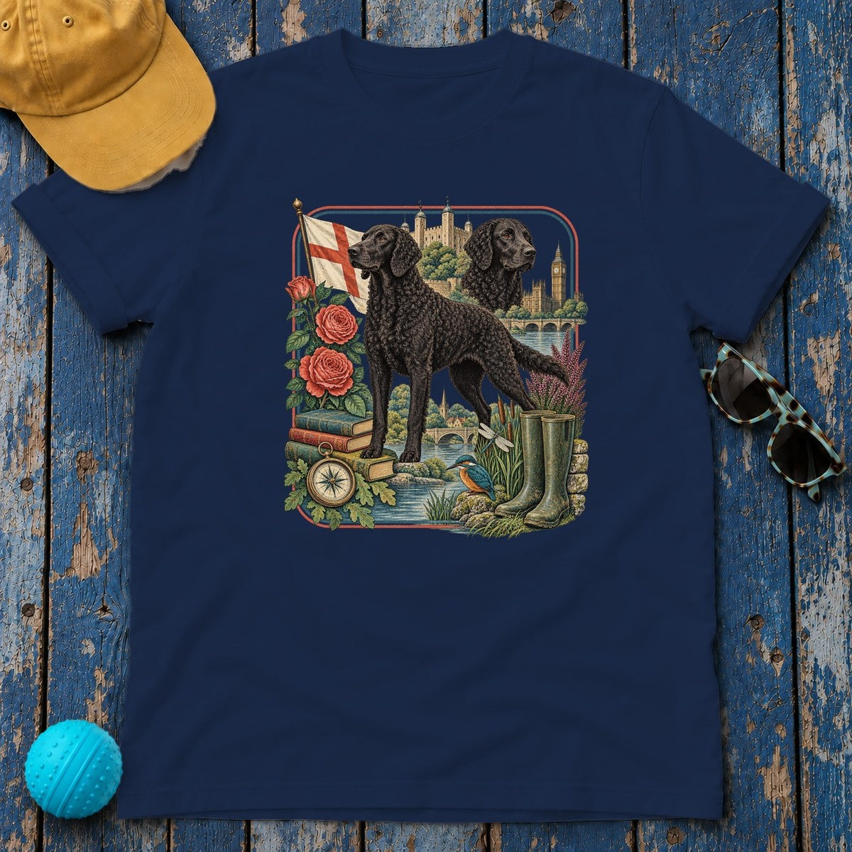 Curly-Coated Retriever England Heritage T-Shirt in Navy