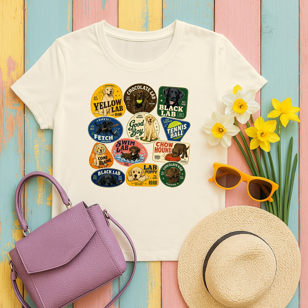 Vintage Lab Life Stickers T-Shirt in Natural