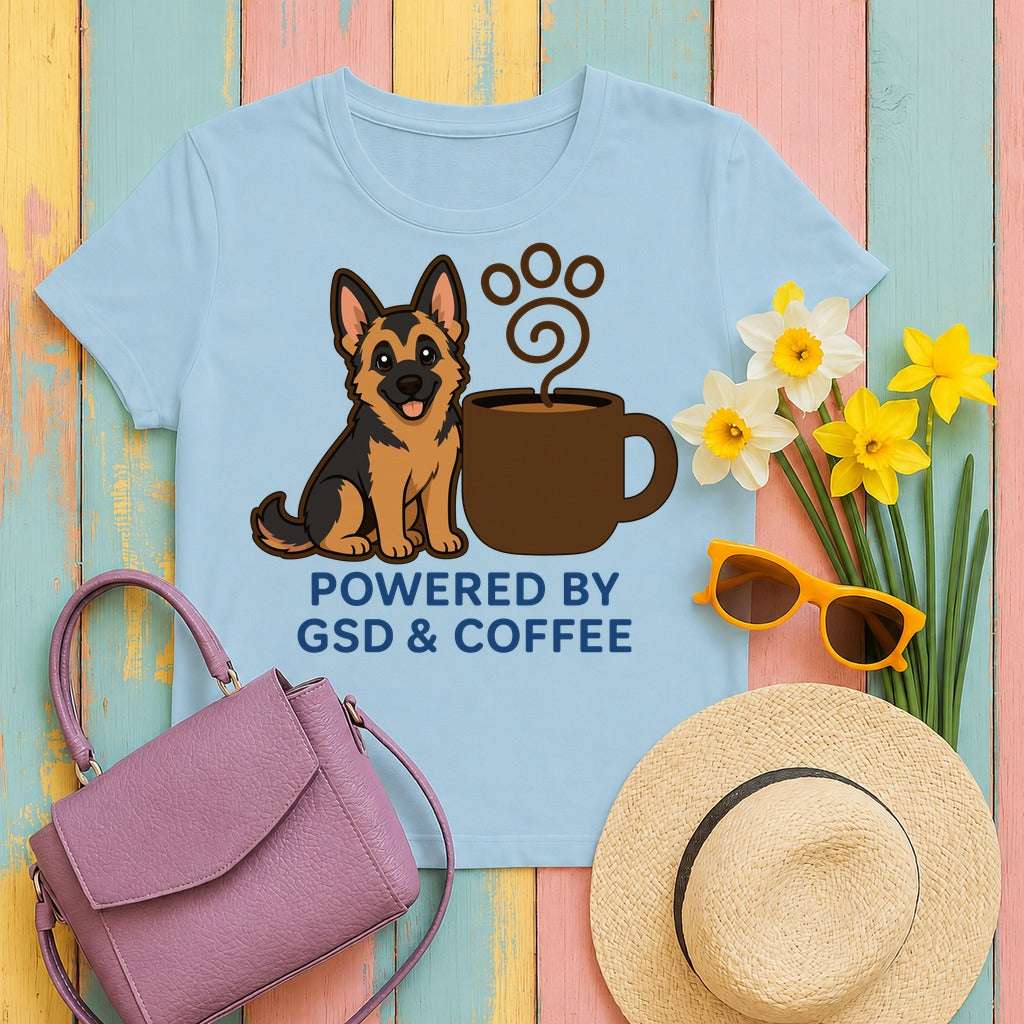 Powered By GSD & Coffee T-Shirt in Light Blue