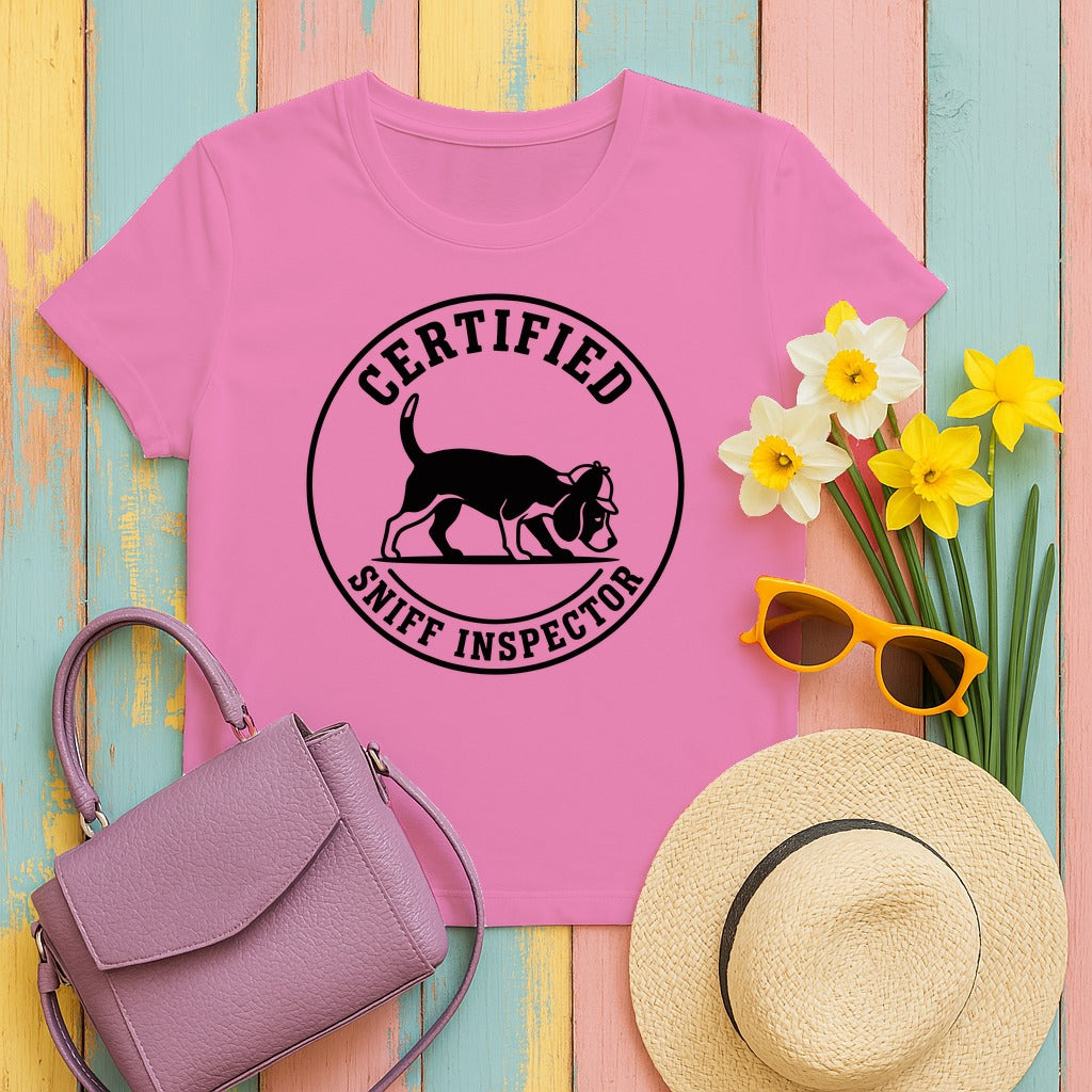 Certified Sniff Inspector Beagle T-Shirt in Azalea
