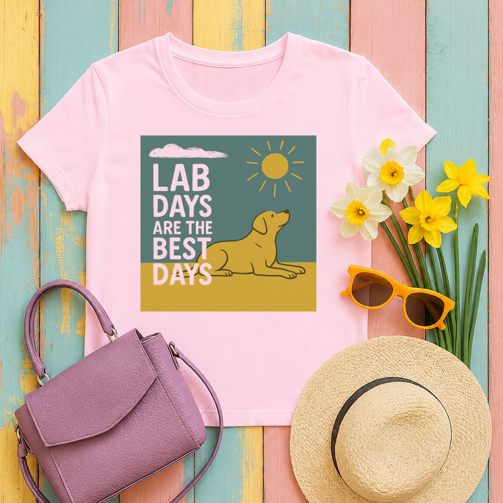 Happy Yellow Lab Days Illustrated T-Shirt in Light Pink